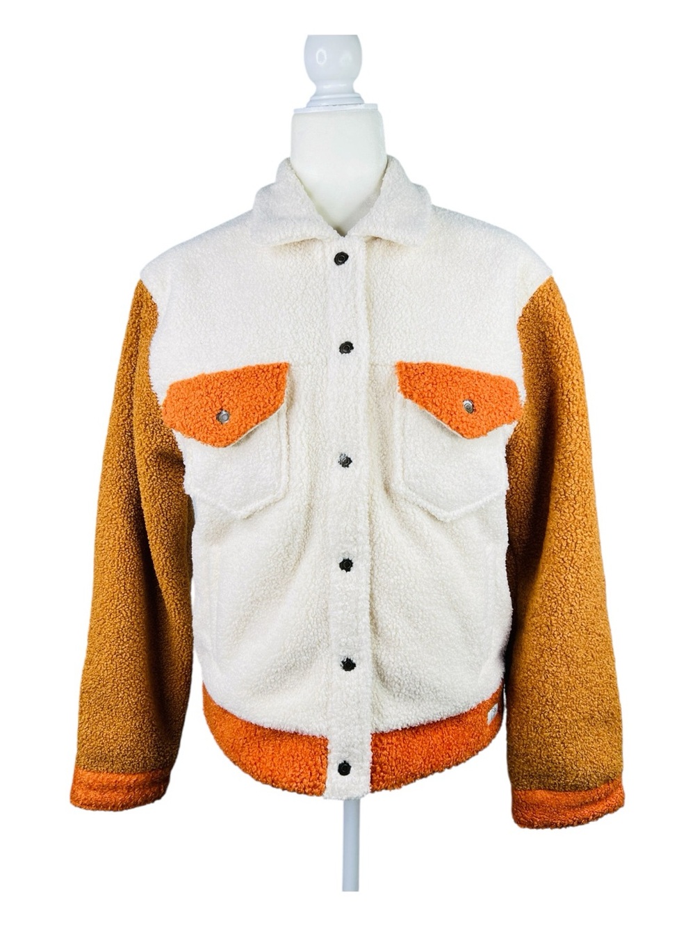 Ivory Ella Women’s Sherpa Teddy Colorblock Orange/Cream Jacket/Coat Sz.M